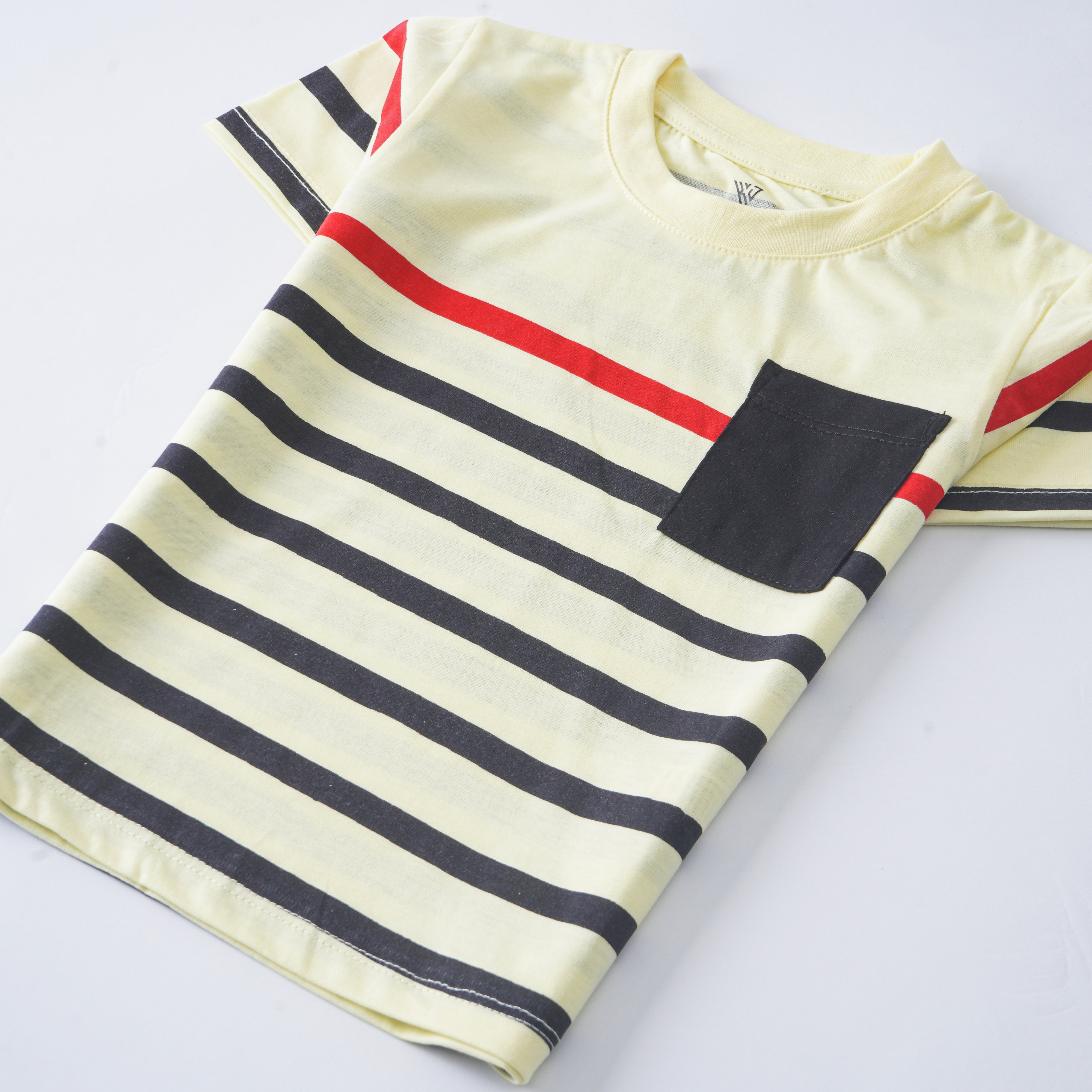 Infant Boys Half Sleeves-Printed T-Shirt (Stripe-Pocket)