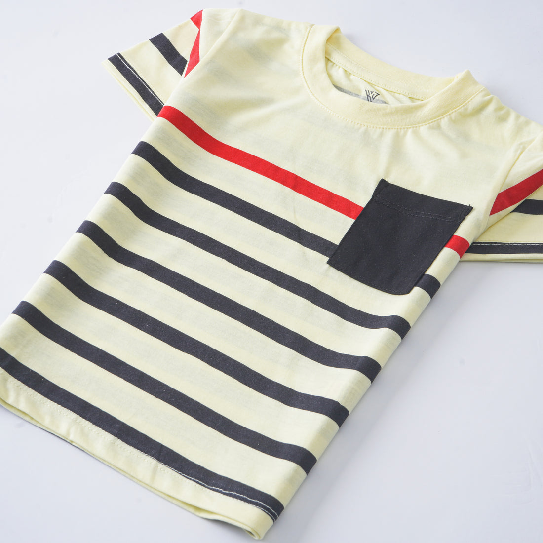 Infant Boys Half Sleeves-Printed T-Shirt (Stripe-Pocket)