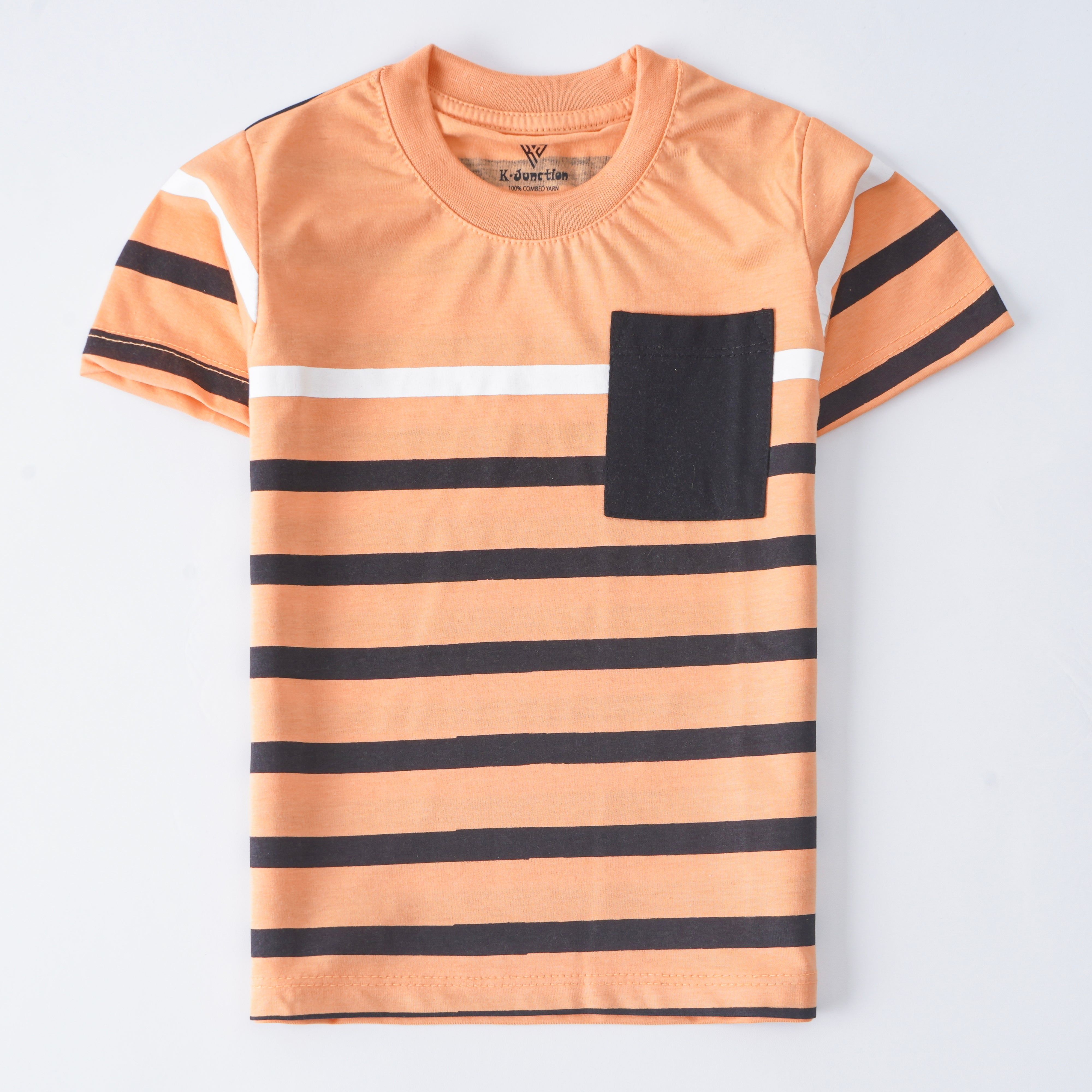 Infant Boys Half Sleeves-Printed T-Shirt (Stripe-Pocket)