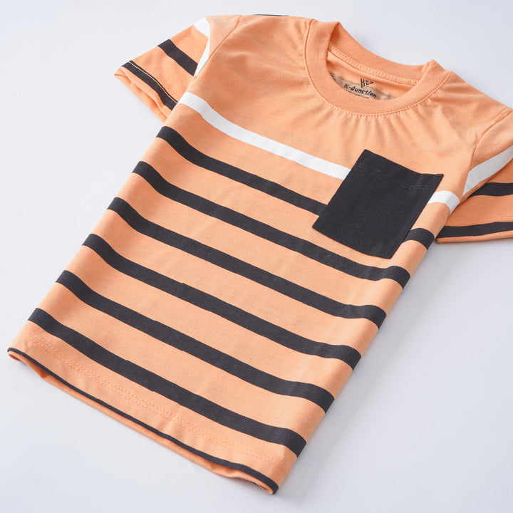 Infant Boys Half Sleeves-Printed T-Shirt (Stripe-Pocket)