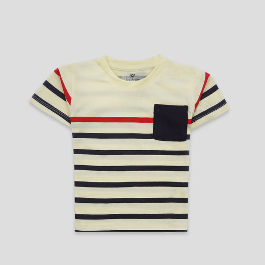 Boys Half Sleeves-Printed T-Shirt (Stripe-Pocket)