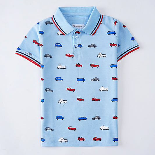Boys Half Sleeves Polo T-Shirt (Car-All-Over)