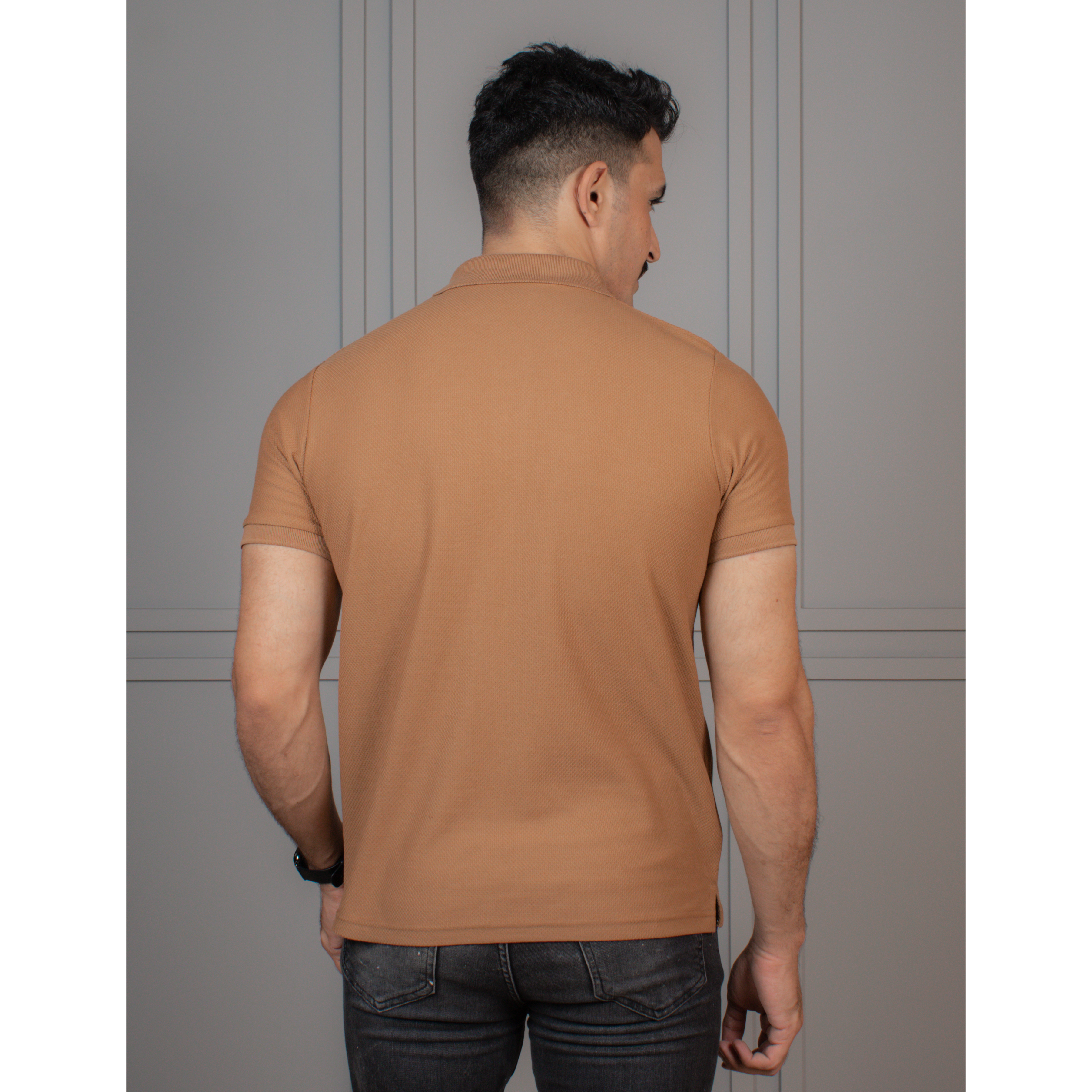 Men's Popcorn Half Sleeve Polo Color Brown