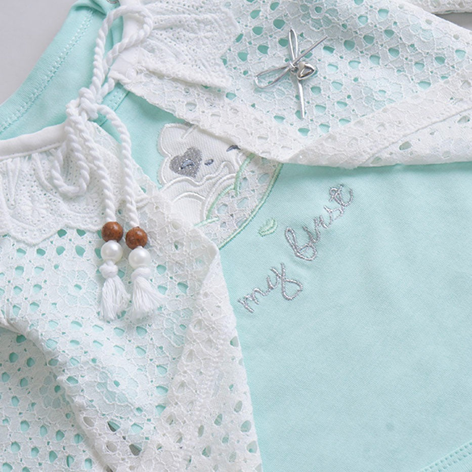 Infant Girls 3 Pcs Suit – Trendy Green, Peach & Pink Outfit Set (3-6 Months)