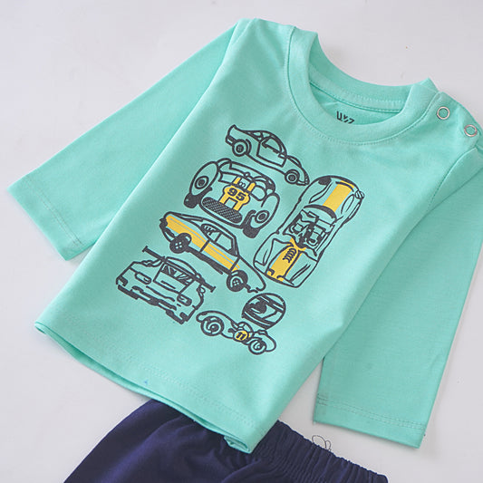 Boys Printed Full Sleeve Suit (Car)