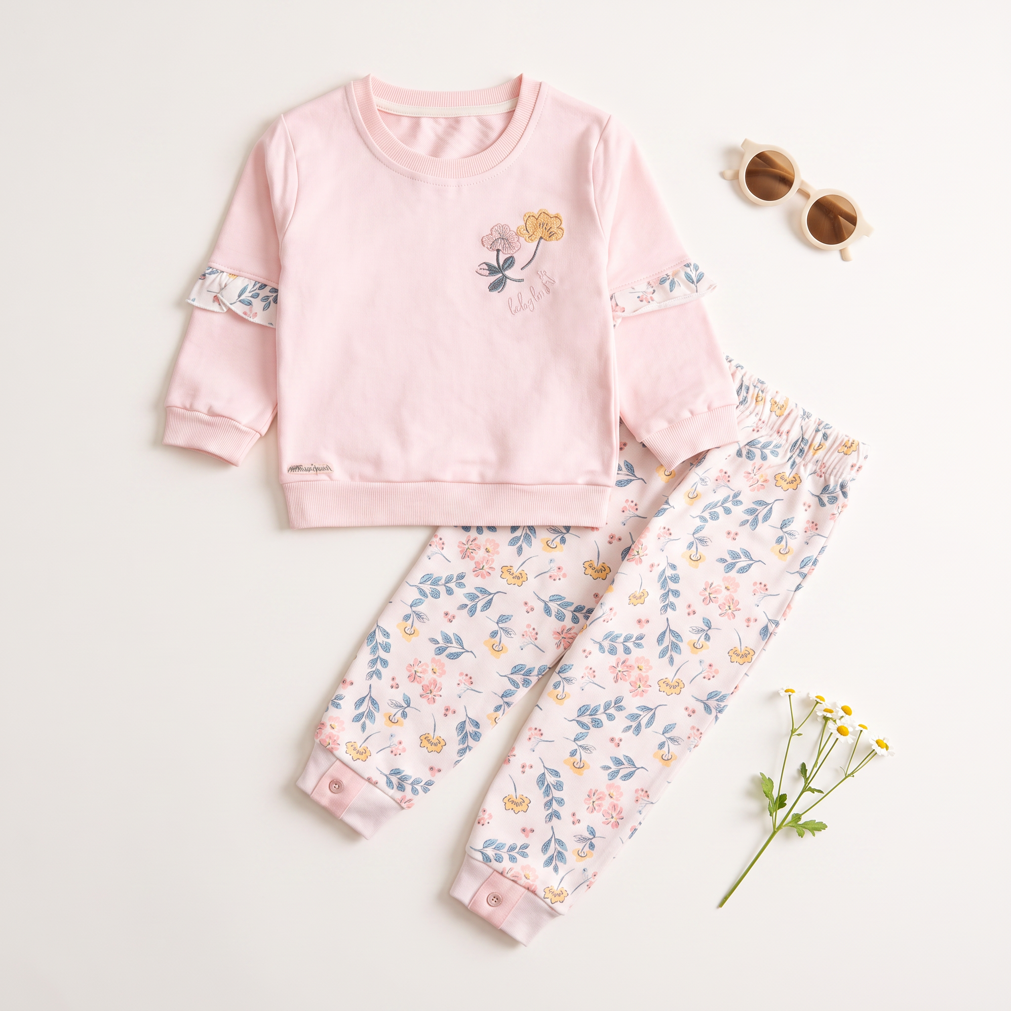 Infant Girls 2 Pcs Suit – Peach, Green & Yellow Winter Set (6-9 & 9-12 Months)
