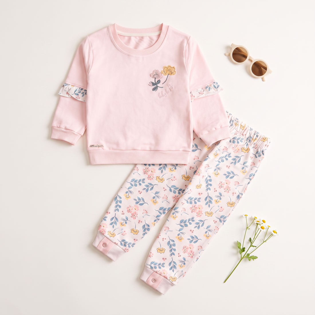 Infant Girls 2 Pcs Suit – Peach, Green & Yellow Winter Set (6-9 & 9-12 Months)