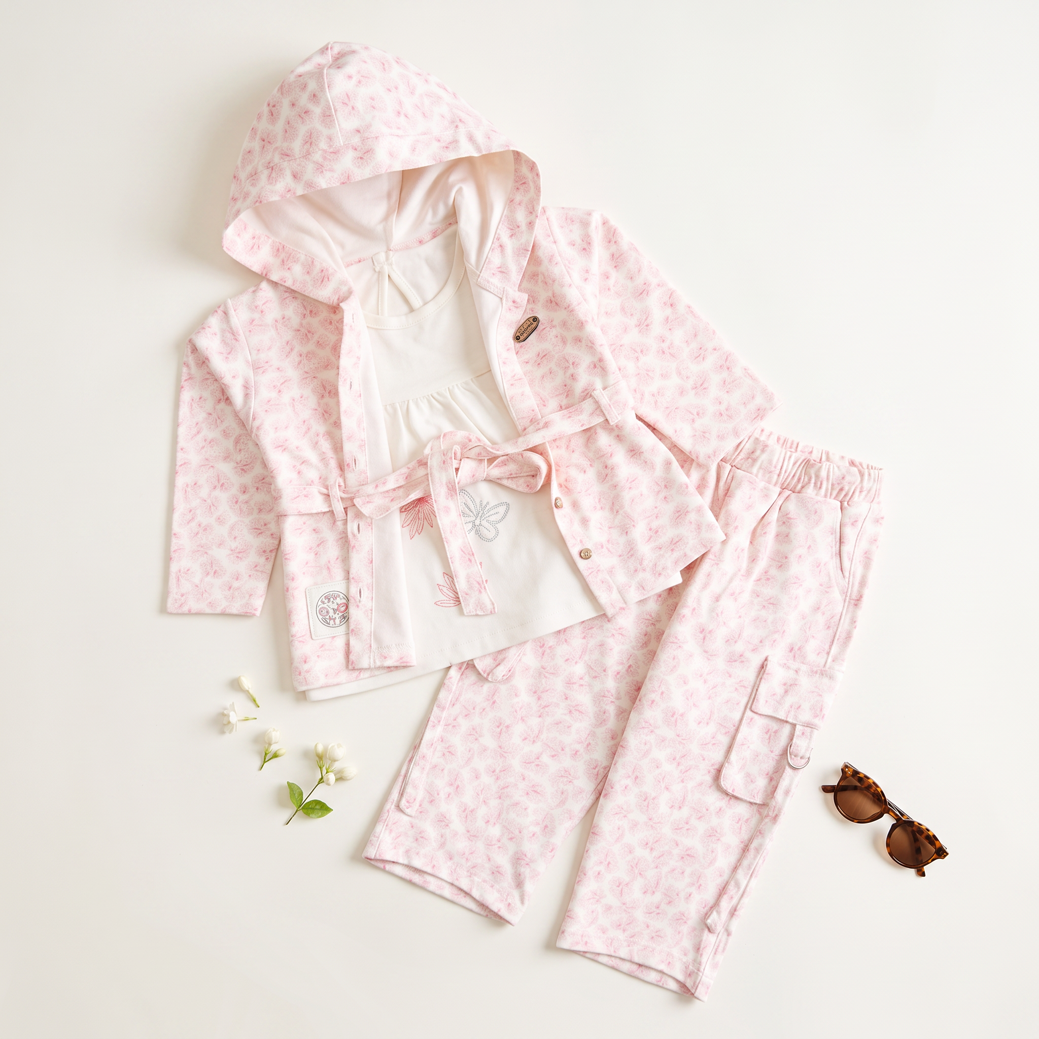 Girls 3 Pcs Suit – Skin, Green & Pink Winter Outfit Set (4 to 9 Years)