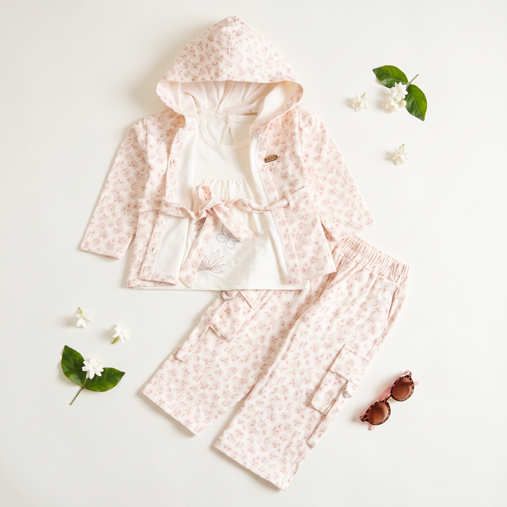 Girls 3 Pcs Suit – Skin, Green & Pink Winter Outfit Set (4 to 9 Years)