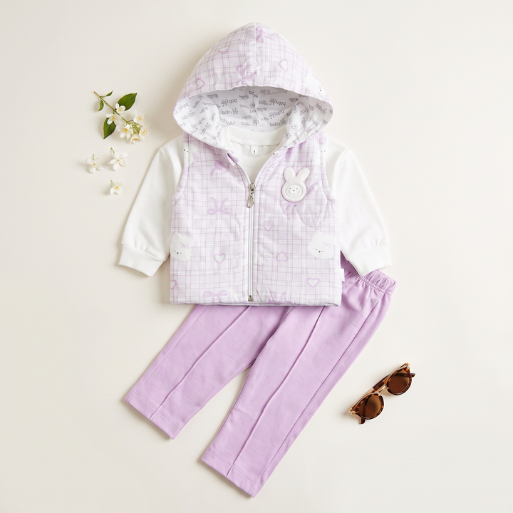 Girls 3 Pcs Suit – Purple & Green Winter Outfit Set (6-9 & 9-12 Months)