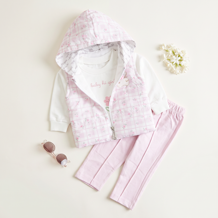 Girls 3 Pcs Suit – Pink & Purple Winter Outfit Set (6-9 & 9-12 Months)