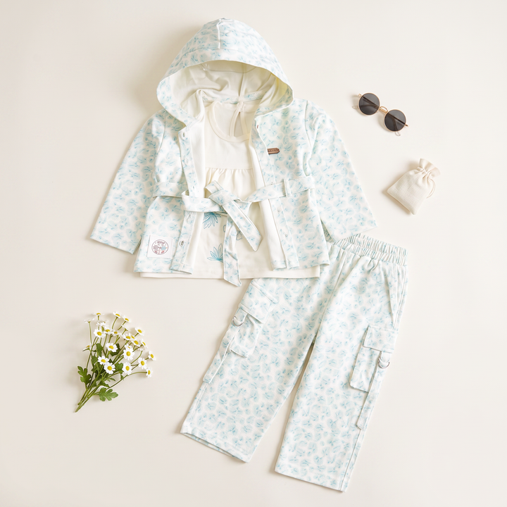 Girls 3 Pcs Suit – Skin, Green & Pink Winter Outfit Set (4 to 9 Years)