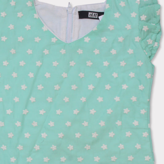 Girls Half Sleeve Embroidered Kurti  Cyan