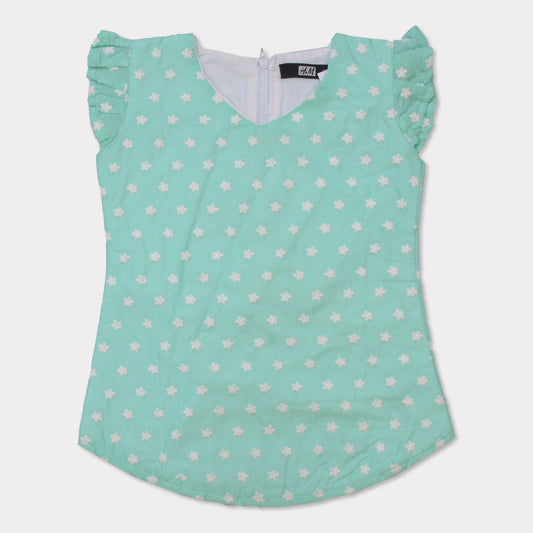Girls Half Sleeve Embroidered Kurti  Cyan