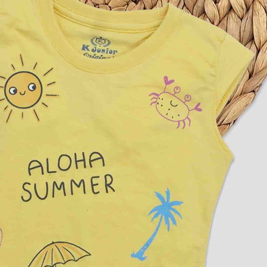 Girls Half Sleeves-Printed T-Shirt Color Yellow