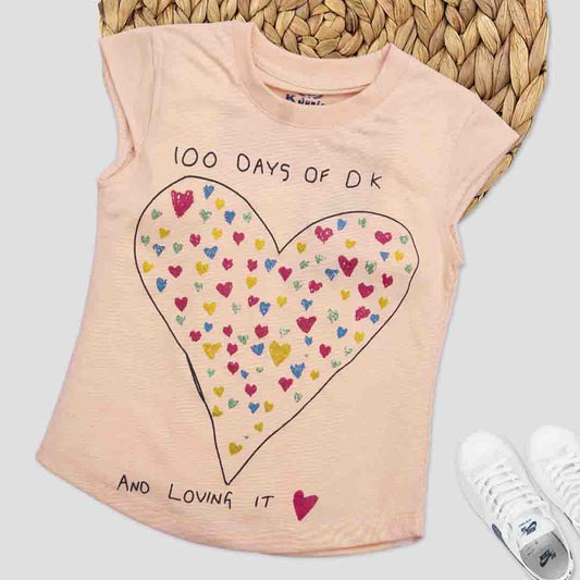 Girls Half Sleeves-Printed T-Shirt Color Peach Code-B