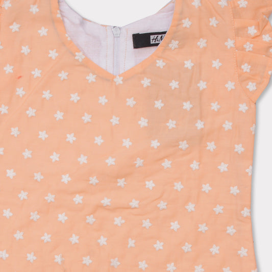 Girls Half Sleeve Embroidered Kurti Peach