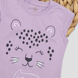 Girls Half Sleeves-Printed T-Shirt Color Purple Code-C