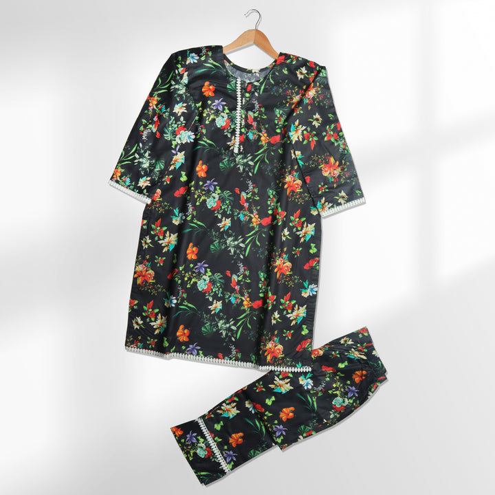 Women's 2Pcs Printed Suit Color Black