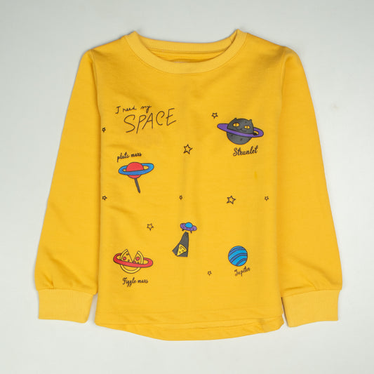 Girls Printed Full Sleeve Sweat T-Shirt Color Yellow Code-C