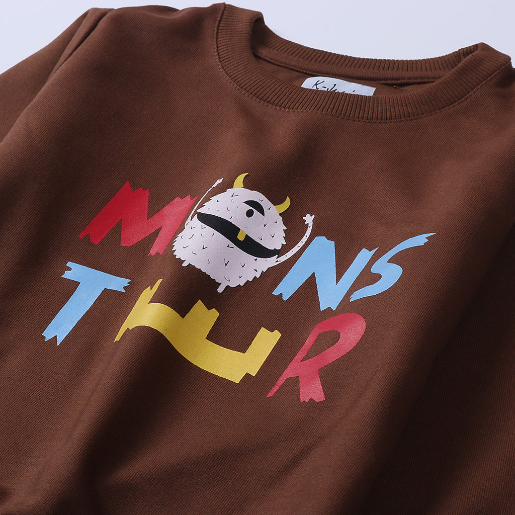 Boys Printed Full Sleeve Sweat T-Shirt (Monster)