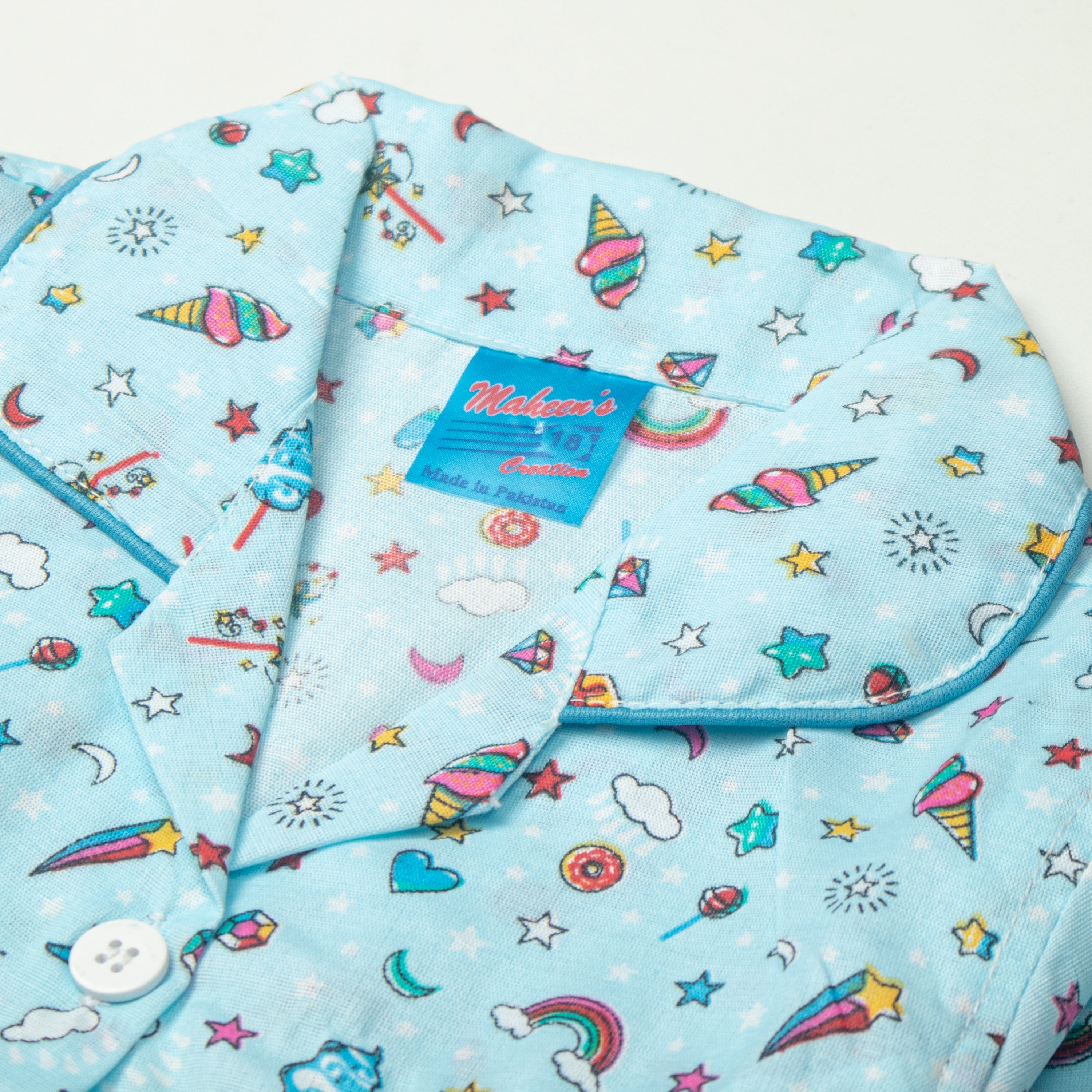 Girls Night Suit Full Sleeves Color Light-Blue Code-SX