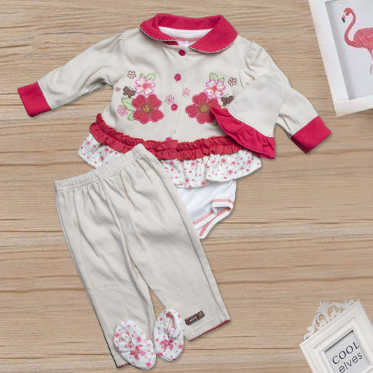 Newborn Baby 3Pcs  Full Sleeves Suit Color Fawn
