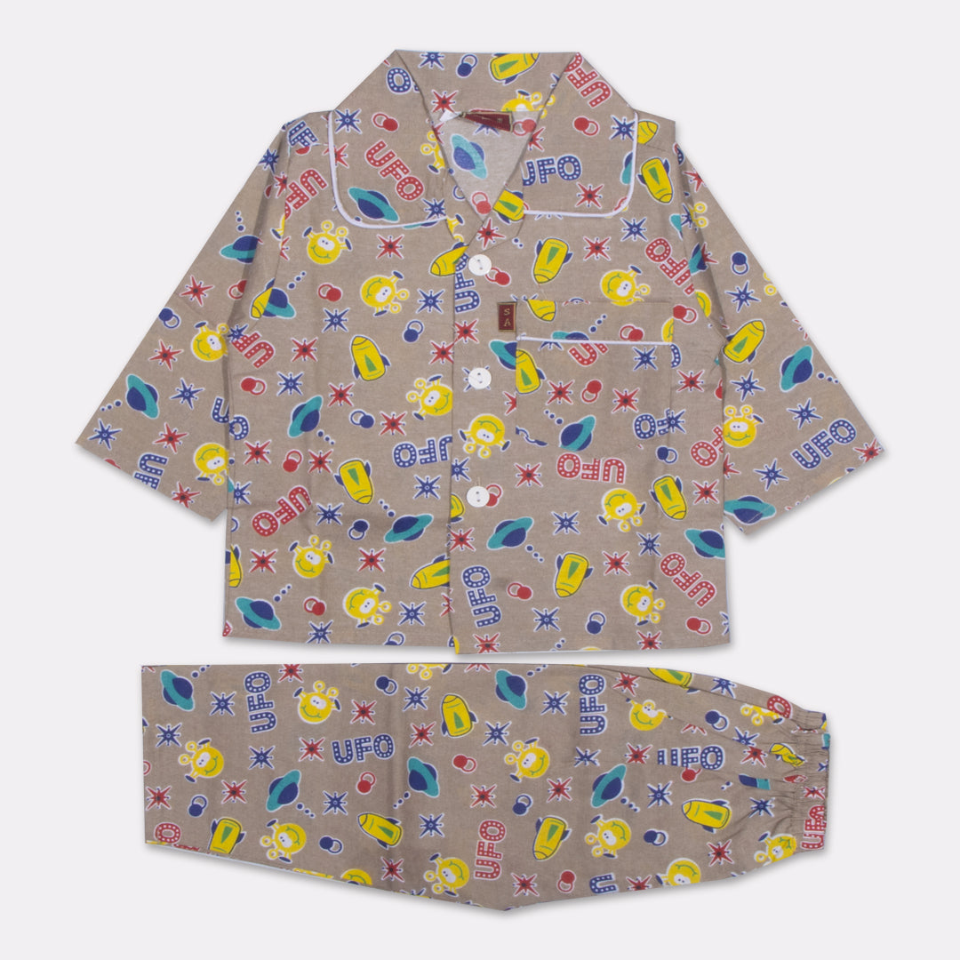 Boys Night Suit Full Sleeves Color Light-Brown Code-SS