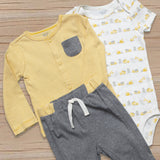 Newborn Baba 3PCs Full Sleeves Suit Color Yellow-Grey