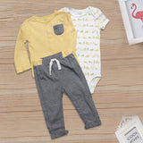 Newborn Baba 3PCs Full Sleeves Suit Color Yellow-Grey