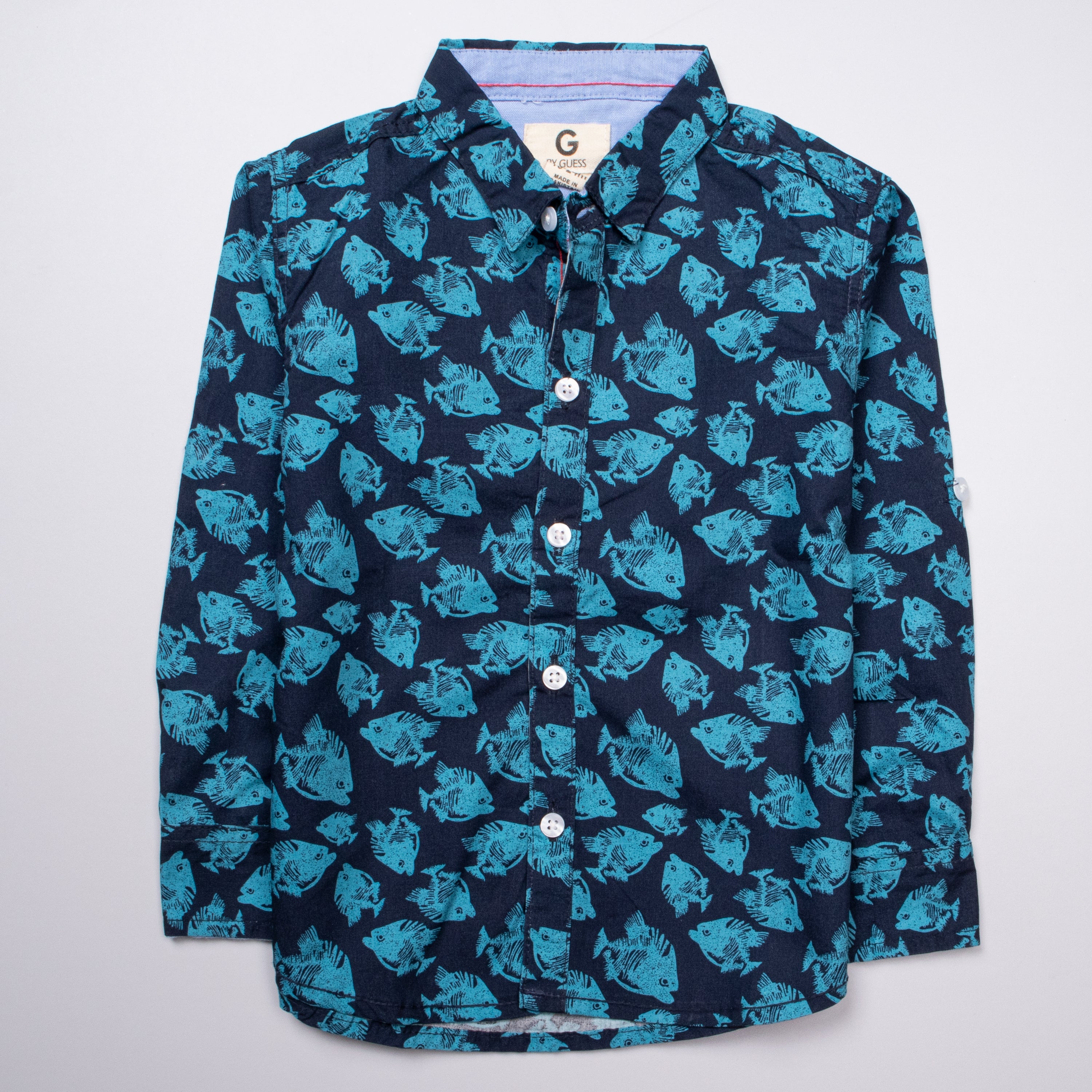 Infant Boys Full Sleeve Cotton Shirt - Blue - Front View