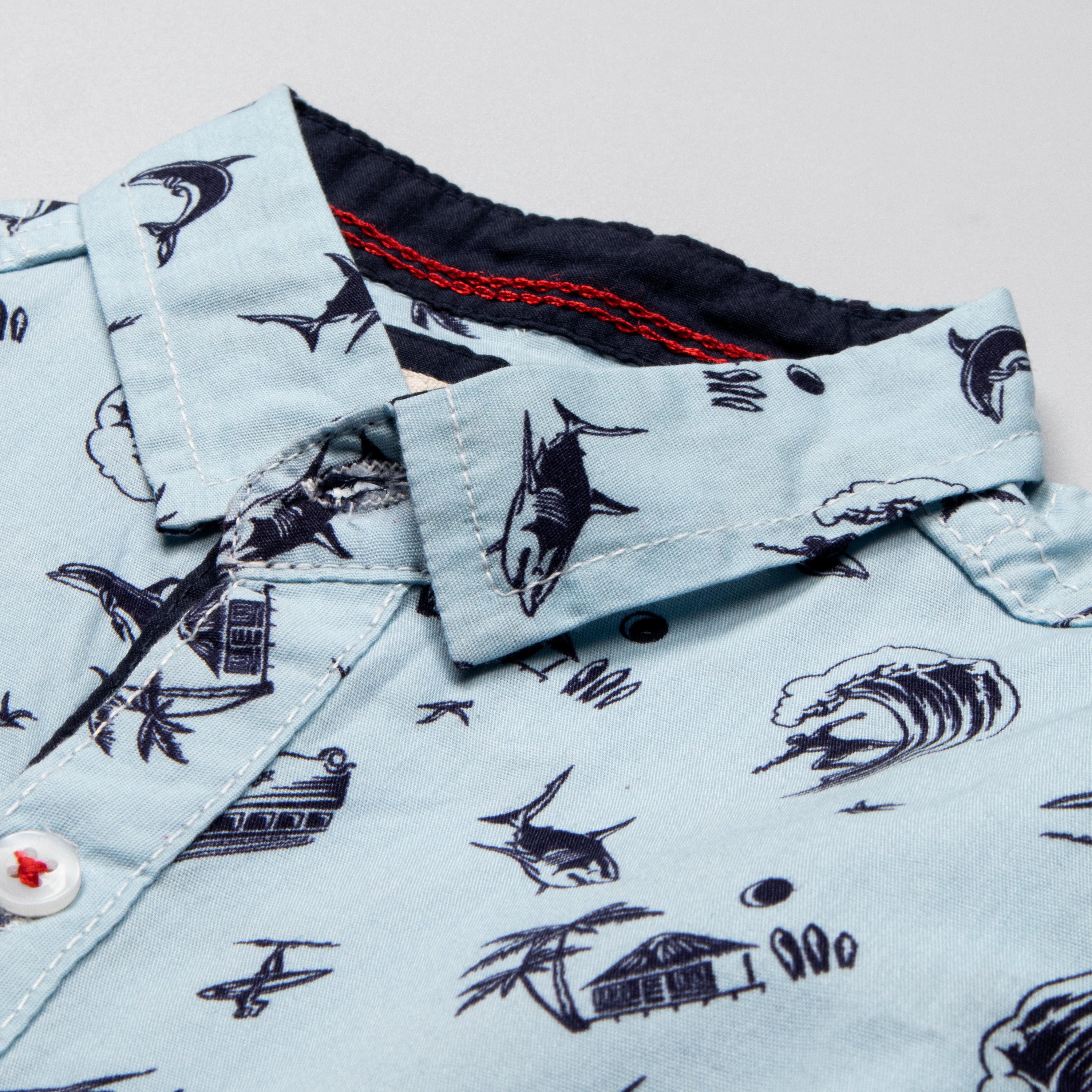 Infant Boys Full Sleeve Cotton Shirt - Blue - Back View