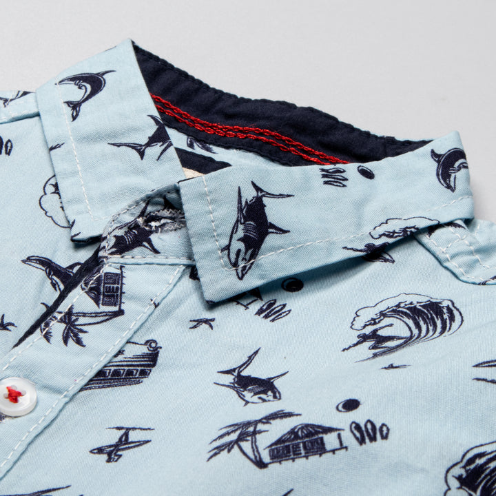 Infant Boys Full Sleeve Cotton Shirt - Blue - Back View