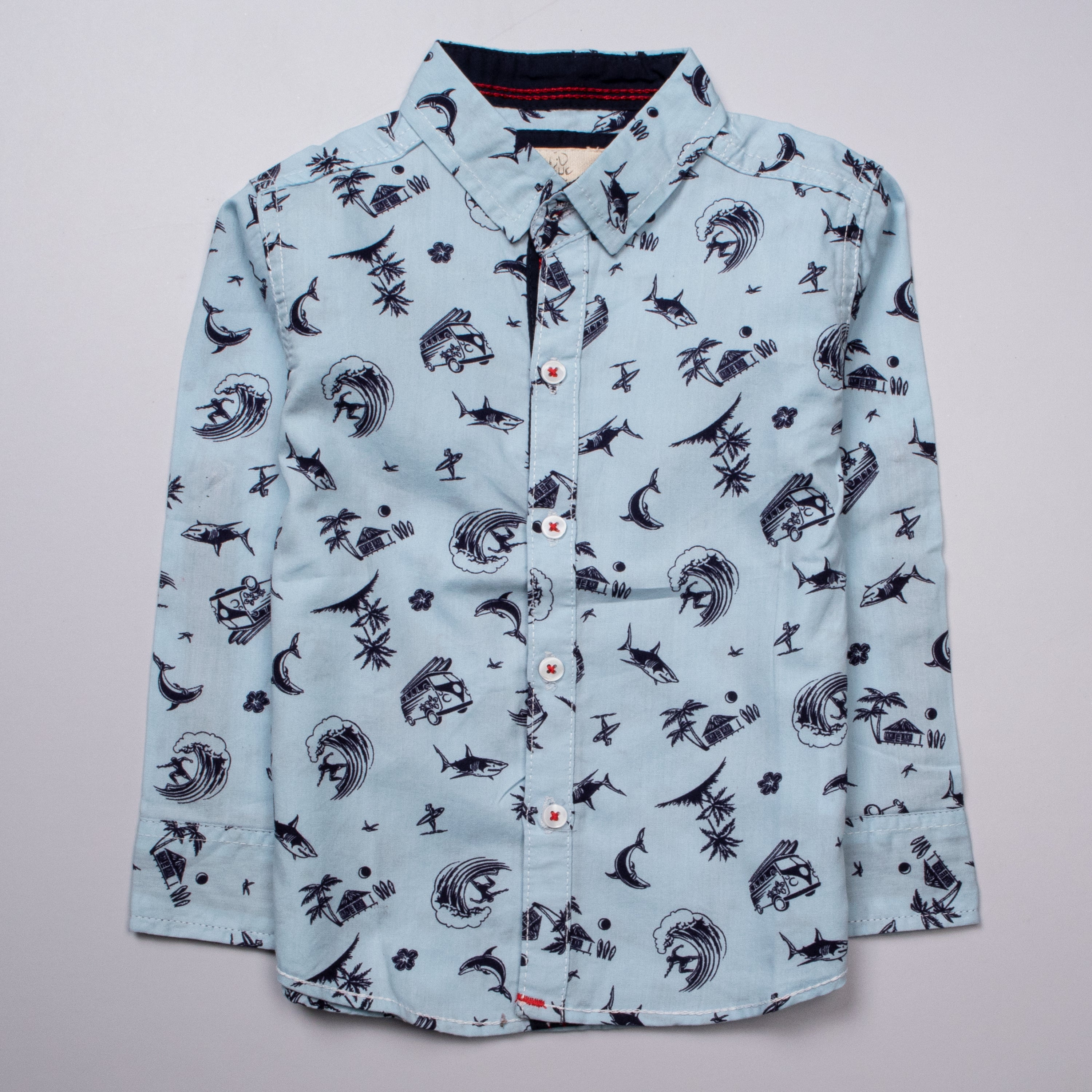 Infant Boys Full Sleeve Cotton Shirt - Blue - Front View
