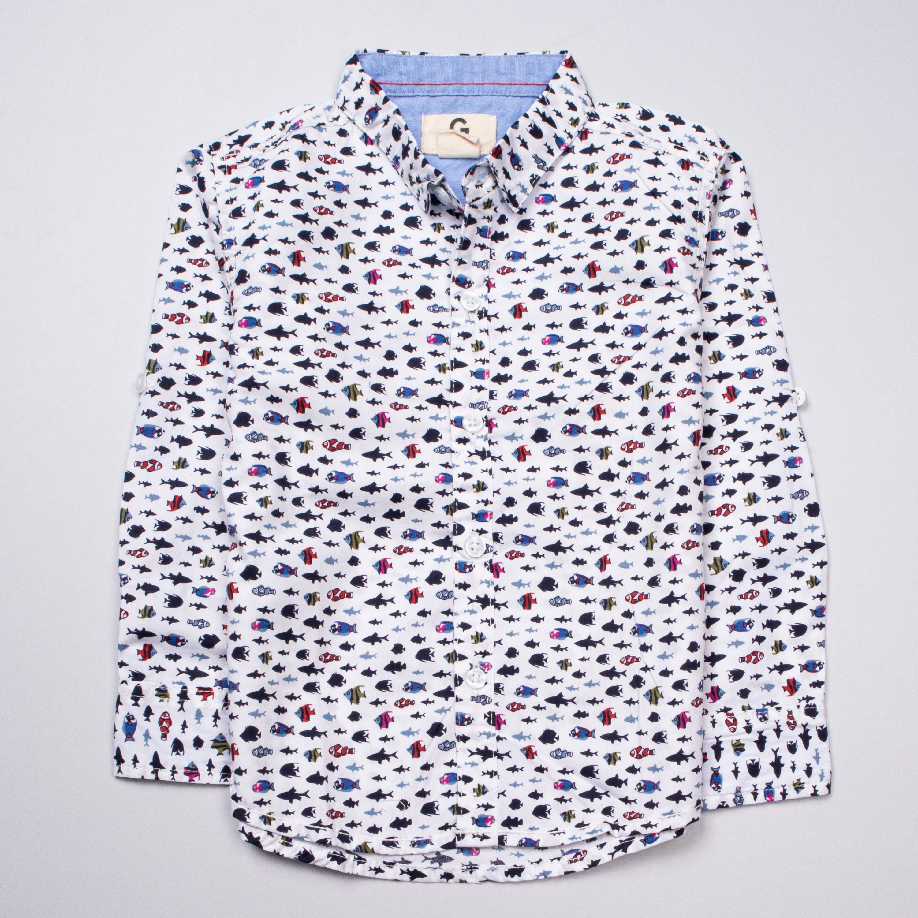 Infant Boys Full Sleeve Cotton Shirt - Multi Color - Front View