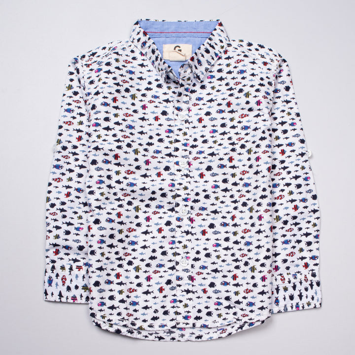 Infant Boys Full Sleeve Cotton Shirt - Multi Color - Front View