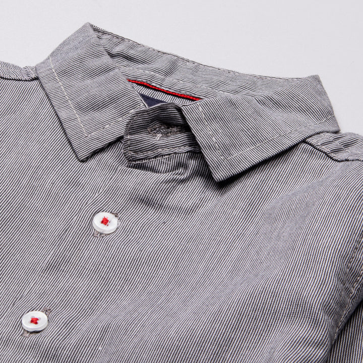 Infant Boys Full Sleeve Cotton Shirt - Grey & Blue - Back View