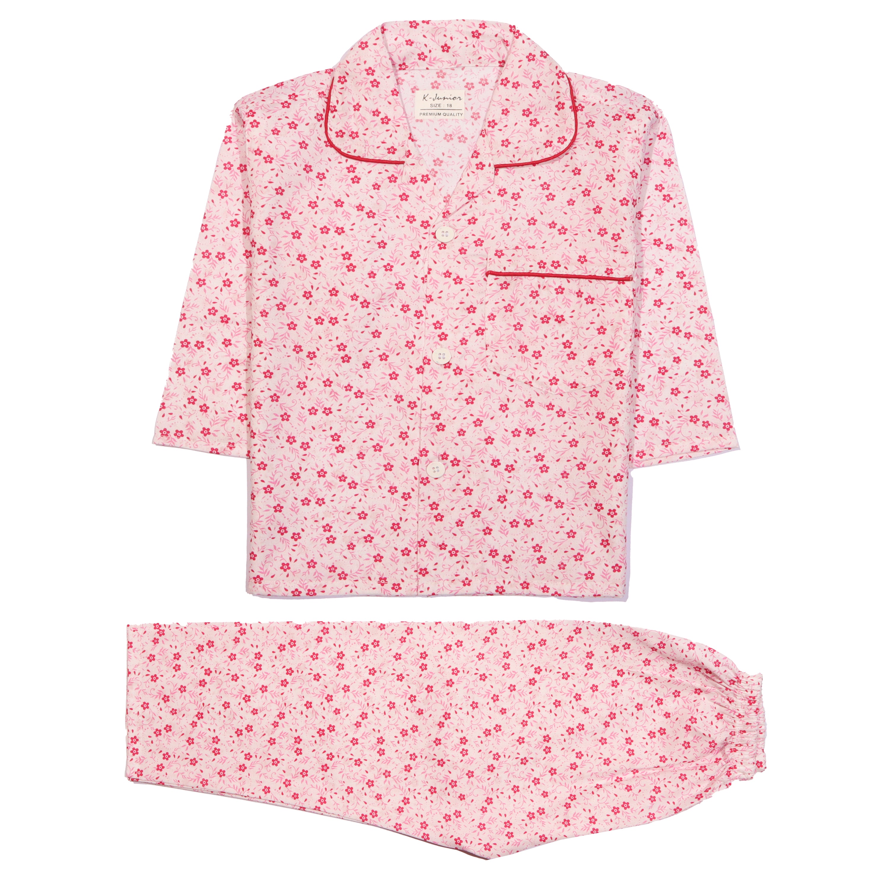 Girls Night Suit Full Sleeves Color White-Pink Code-SY