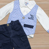 Newborn Baba 3PCs Full Sleeves Suit Color Blue-White