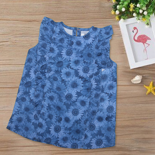 Girls Printed Kurti Color Steel-Blue