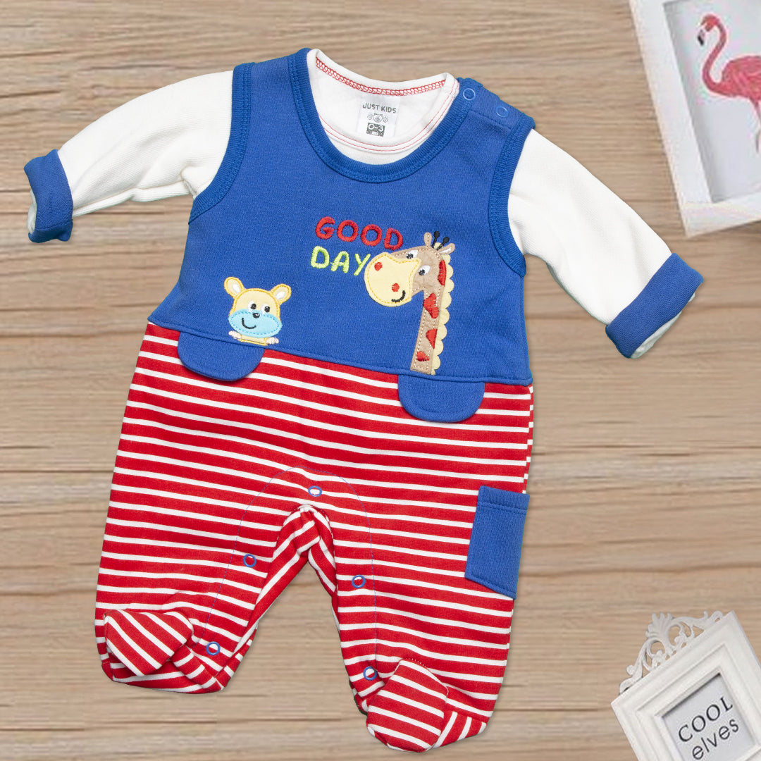 Newborn Unisex Turkish Full Sleeves Romper Color Blue-Red