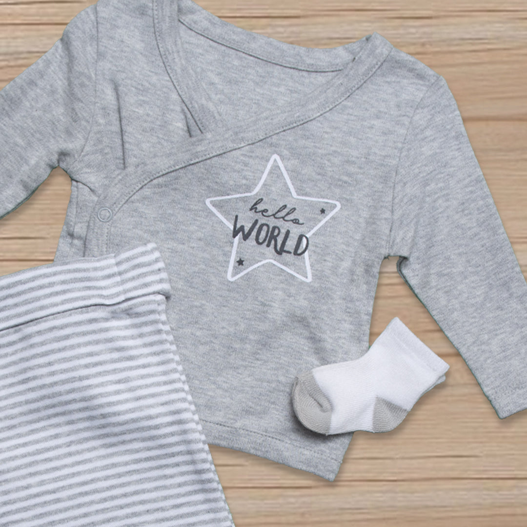 Newborn Baba 2PCs Full Sleeves Suit Color Light-Grey
