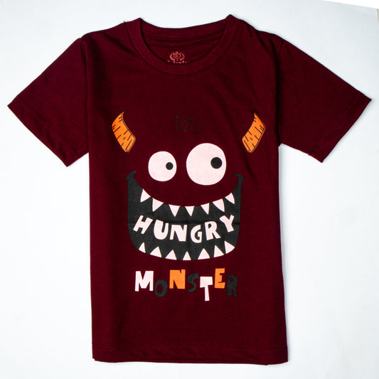 Boys Half Sleeves-Printed T-Shirt (Hungry)