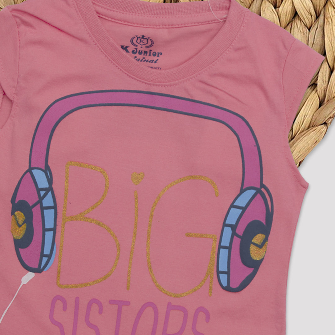 Girls Half Sleeves-Printed T-Shirt Color T-Pink