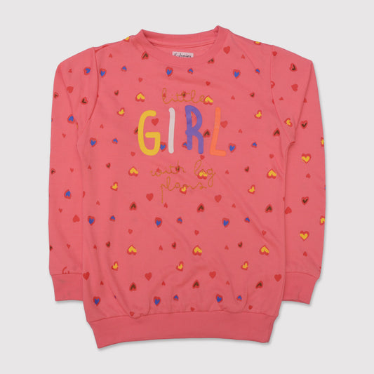 Girls Printed Full Sleeve Sweat T-Shirt Color T-Pink Code-C