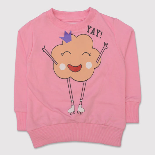 Girls Printed Full Sleeve Sweat T-Shirt Color Light Pink Code-A