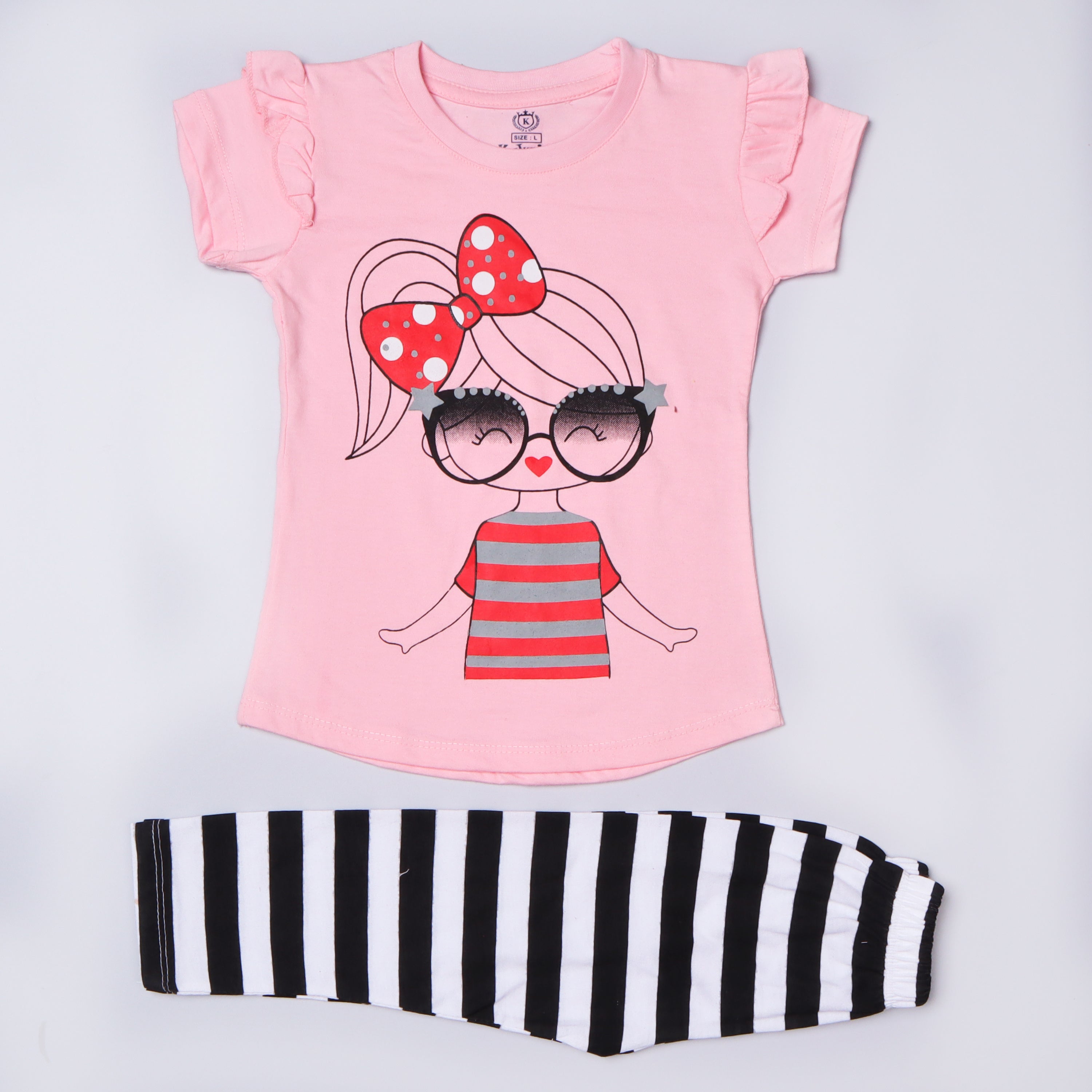 Girls Half Sleeves 2 Piece Suit Code-(Bow)