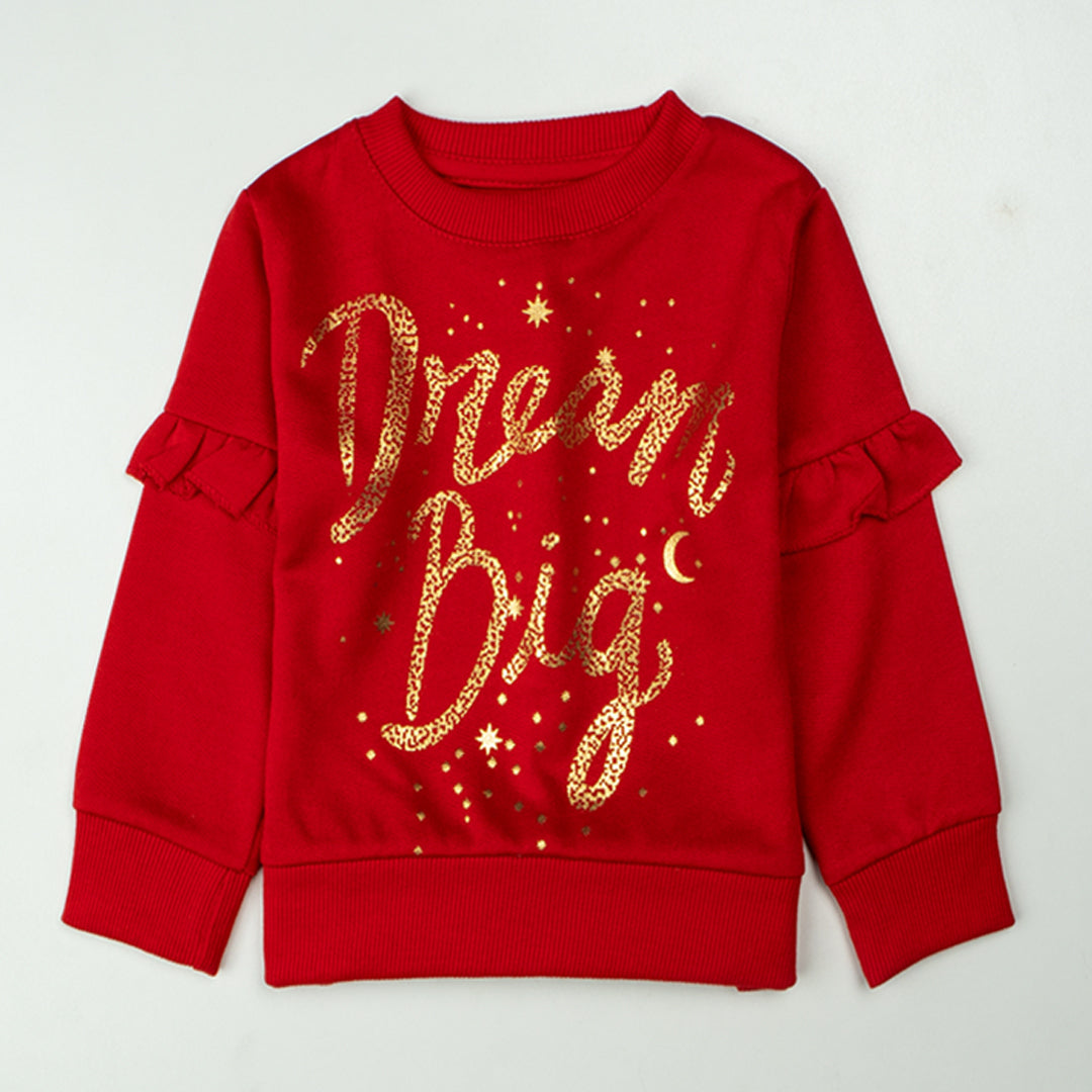 Girls Printed Full Sleeve Sweat T-Shirt Color Red Code-B