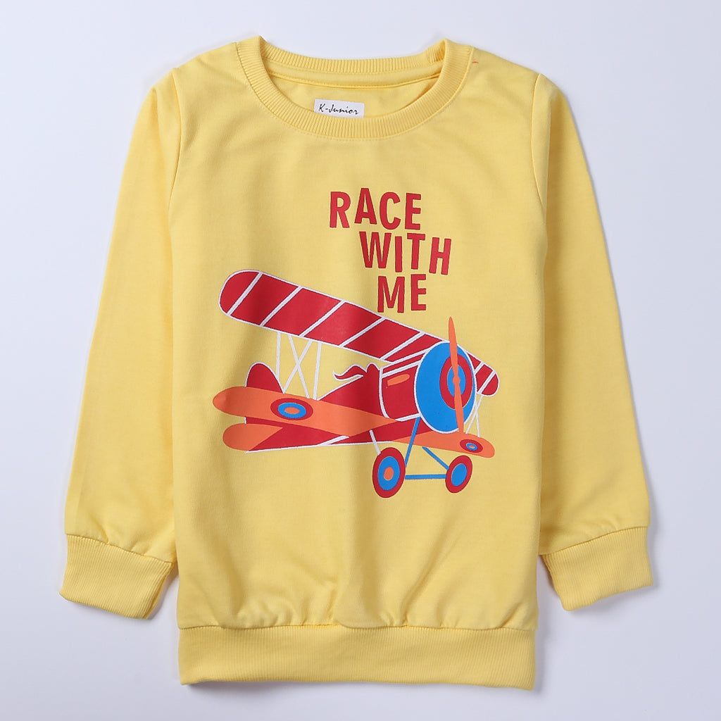 Boys Printed Full Sleeve Sweat T-Shirt (Race-With-Me)